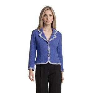 New Acorn Sweater‎ Knit Jacket Blazer Women's Size XL Blue 100% Cotton Crochet